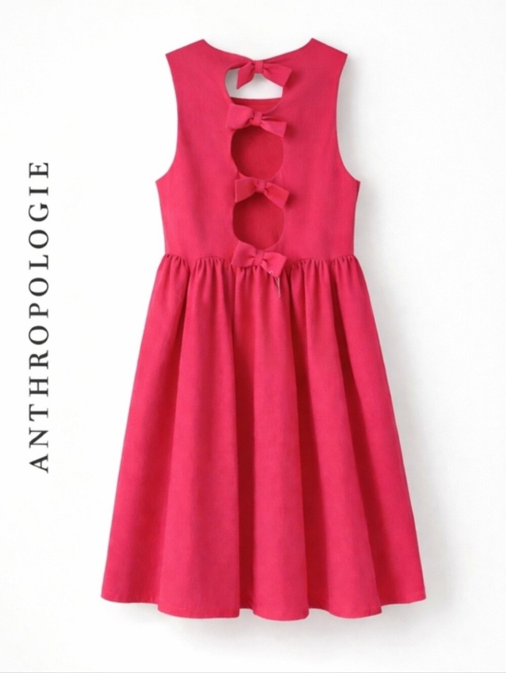 Anthropologie Maeve Bow-Back Cutout Midi Dress Fuchsia Pink XS NWT Feminine - Picture 5 of 13
